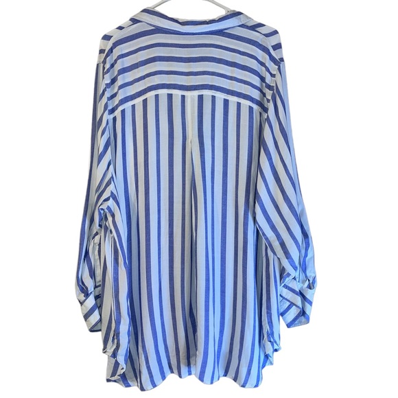 Velvet Heart Elisa Striped Roll Tab Sleeve Button Down Shirt Plus Size 3X - Picture 2 of 10